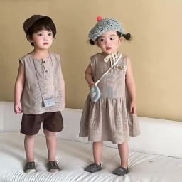 2026 Summer New Children Sleeveless Clothes Set Boys Striped Tops + Shorts 2pcs Suit Girls Vest Dress Brother Sisters Outfit