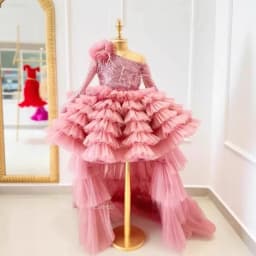 Kids Girl Party Princess Dress with Train Children Piano Girl Wedding Evening Party Celebration Performance Pageant Gown Flower
