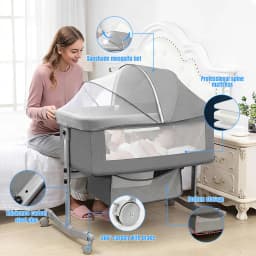 3 in 1 Baby bed Nursery Bed with Mosquito Net Large Storage Bag Changing Bed Height Adjustable Travel Portable Crib Newborn Baby Boys & Girls