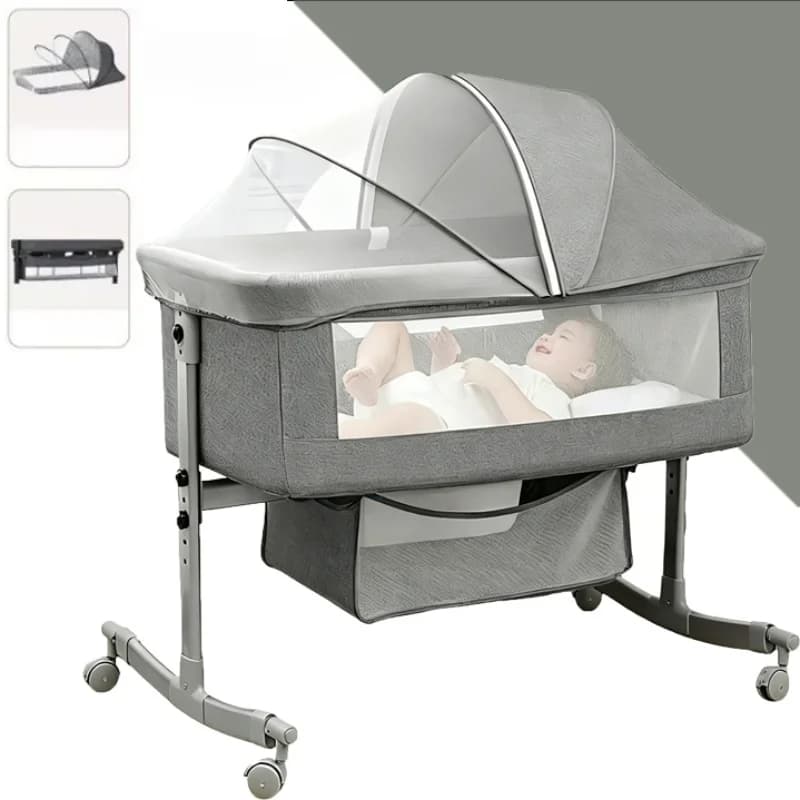 3 in 1 Baby bed Nursery Bed with Mosquito Net Large Storage Bag Changing Bed Height Adjustable Travel Portable Crib Newborn Baby Boys & Girls