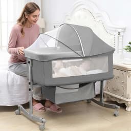3 in 1 Baby bed Nursery Bed with Mosquito Net Large Storage Bag Changing Bed Height Adjustable Travel Portable Crib Newborn Baby Boys & Girls