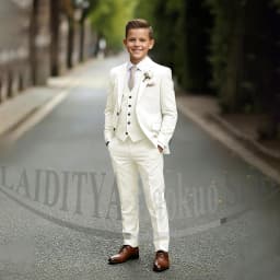 Chic Children's Suit Beige Single Breasted Blazer Vest Pants Kids Wedding Pageant Party Prom Outfit Formal Boys Suit 3 Piece