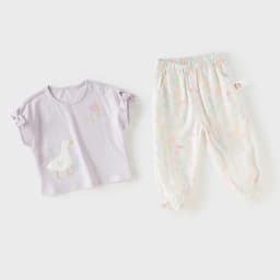 Dave Bella Girls Summer 2PCS Set Short Sleeve T-shirt Flower Pants Suits Childern Printed Tops Trouser Clothing Sets DB2262095