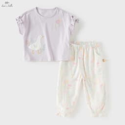 Dave Bella Girls Summer 2PCS Set Short Sleeve T-shirt Flower Pants Suits Childern Printed Tops Trouser Clothing Sets DB2262095