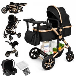 Convertible Baby Pram 3 in 1 Stroller Pushchair Travel System Lightweight High Landscape Design Reversible Seat Comfortable Reclining Backrest Large Sun Canopy Smooth Suspension Wheels for Newborn with 6 Free Gifts
