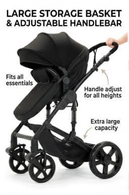 Convertible Baby Pram 3 in 1 Stroller Pushchair Travel System Lightweight High Landscape Design Reversible Seat Comfortable Reclining Backrest Large Sun Canopy Smooth Suspension Wheels for Newborn with 6 Free Gifts