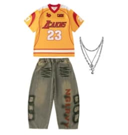 Children's Hip Hop Street Dance Outfit Set Dance Performance Clothes for Boys And Girls Short Sleeve Long Pants Dance Costume