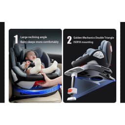 ISOFIX Child Safety Seat with Top Tether Alarm 5-Point Harness and Side Impact Protection I-Size R129 40-150cm Car Seat 360° Swivel Reinforced Shell Adjustable Headrest 4 Recline Positions for Baby Toddler Kids