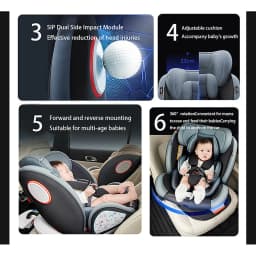 ISOFIX Child Safety Seat with Top Tether Alarm 5-Point Harness and Side Impact Protection I-Size R129 40-150cm Car Seat 360° Swivel Reinforced Shell Adjustable Headrest 4 Recline Positions for Baby Toddler Kids