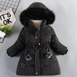 ZOETOPKID Thick Keep Warm Winter Girls Jacket Detachable Hat Plush Collar Hooded Padded Lining Coat for Kids Children Outwear