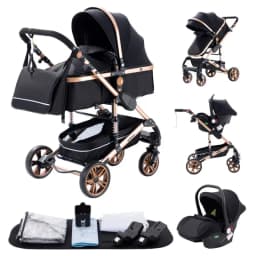 Newborn Toddler 3 In 1 Travel Pram Stroller, One-Click Collapsible Pushchair, Reversible Push Rod, Sturdy Aluminium Alloy Frame For Outdoor Daily Use