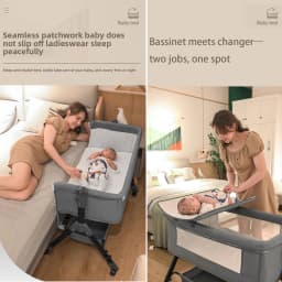 Multifunctional Baby Crib Convertible Toddler Bed Portable Infant Cradle Bassinet Co Sleeper Spliced Large Bed Next to Me Crib Anti Choking Milk 5 Tilt Spinal Protection Newborn Sleep Shaker Cot with Mattress Mosquito Net Wheels