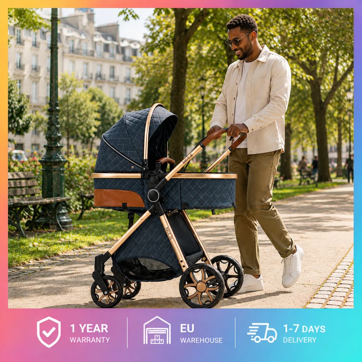 Travelable Boarding Baby Stroller 3 in 1 Portable Carrying Basket Safety Car Seat High Landscape Infant Carriage Strong Load Bearing Folding Pram Luxury Bidirectional Pushchair Comfy Sleeping Bed Stroller Set