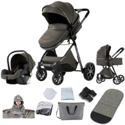 Travelable Boarding Baby Stroller 3 in 1 Portable Carrying Basket Safety Car Seat High Landscape Infant Carriage Strong Load Bearing Folding Pram Luxury Bidirectional Pushchair Comfy Sleeping Bed Stroller Set