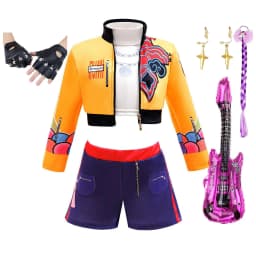 Kids 3Pcs Yellow Graffiti Printed Dance Outfit Girl Korean Wave Singer Cosplay Uniform Streetwear Costume Jacket+Tank Top+Shorts