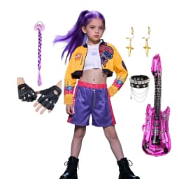 Kids 3Pcs Yellow Graffiti Printed Dance Outfit Girl Korean Wave Singer Cosplay Uniform Streetwear Costume Jacket+Tank Top+Shorts