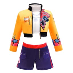 Kids 3Pcs Yellow Graffiti Printed Dance Outfit Girl Korean Wave Singer Cosplay Uniform Streetwear Costume Jacket+Tank Top+Shorts