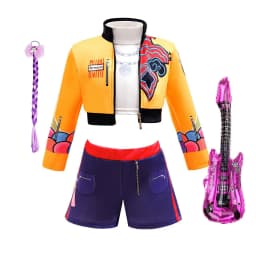 Kids 3Pcs Yellow Graffiti Printed Dance Outfit Girl Korean Wave Singer Cosplay Uniform Streetwear Costume Jacket+Tank Top+Shorts
