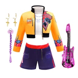 Kids 3Pcs Yellow Graffiti Printed Dance Outfit Girl Korean Wave Singer Cosplay Uniform Streetwear Costume Jacket+Tank Top+Shorts