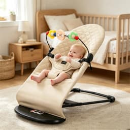 Portable Baby Bouncer Chair, 3-Level Adjustable Infant Rocker, Foldable Newborn Lounger with Safety Harness, Ideal for Travel