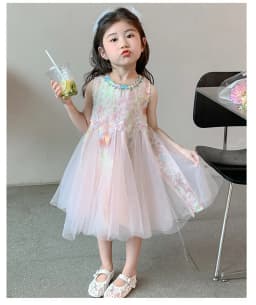 Girls Mesh Princess Dresses Kids Embroidered Butterfly Sleeveless High Quality Dress Baby Birthday Party Gown Ball 3-8 Years old