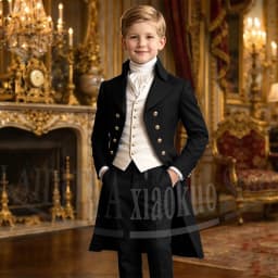 Chic Boys Suit 3 Pieces Fashion Double Breasted Kids Vintage Outfit For Jane Austen Cosplay Wedding Party Birthday Tailcoat