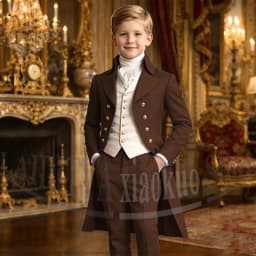 Chic Boys Suit 3 Pieces Fashion Double Breasted Kids Vintage Outfit For Jane Austen Cosplay Wedding Party Birthday Tailcoat