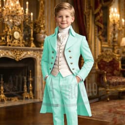 Chic Boys Suit 3 Pieces Fashion Double Breasted Kids Vintage Outfit For Jane Austen Cosplay Wedding Party Birthday Tailcoat
