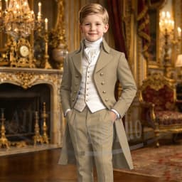 Chic Boys Suit 3 Pieces Fashion Double Breasted Kids Vintage Outfit For Jane Austen Cosplay Wedding Party Birthday Tailcoat