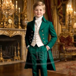 Chic Boys Suit 3 Pieces Fashion Double Breasted Kids Vintage Outfit For Jane Austen Cosplay Wedding Party Birthday Tailcoat