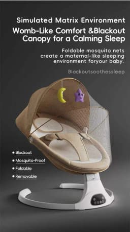 Multifunctional Electric Baby Swing Rocker, Hands-Free Smart Infant Bouncer Chair with Bluetooth Speaker, Remote Control, Auto Timer, Light-Touch Panel & Detachable Mosquito Net Canopy, Comfort Soothing Cradle Seat for Infants