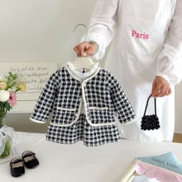 2026 New Fall Girls Tweed 2Pcs Set | Spliced Dress + Jacket Outfit | Chic Elegant Kids Suit