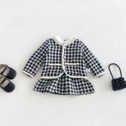 2026 New Fall Girls Tweed 2Pcs Set | Spliced Dress + Jacket Outfit | Chic Elegant Kids Suit