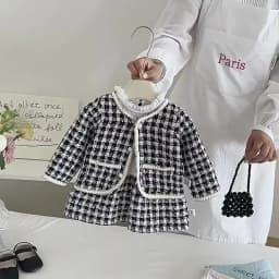 2026 New Fall Girls Tweed 2Pcs Set | Spliced Dress + Jacket Outfit | Chic Elegant Kids Suit