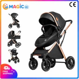 3 in 1 Baby Stroller with Reversible Seat Adjustable Sunshade Storage Basket Foldable Baby Stroller Reversible Baby Pram for Newborn to Toddler with Shock Absorbing Wheels for City Travel Shopping Daily Walks and Family Outings