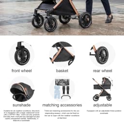 3 in 1 Baby Stroller with Reversible Seat Adjustable Sunshade Storage Basket Foldable Baby Stroller Reversible Baby Pram for Newborn to Toddler with Shock Absorbing Wheels for City Travel Shopping Daily Walks and Family Outings