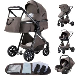 Latest All-Round 3-in-1 High Landscape Four-Wheel Shockproof Baby Stroller Portable Foldable Infant Pram, Bonus Removable Breathable Matching Mosquito Net Included For Newborns From Birth