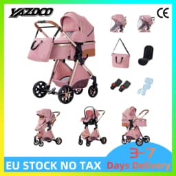 Latest All-Round 3-in-1 High Landscape Four-Wheel Shockproof Baby Stroller Portable Foldable Infant Pram, Bonus Removable Breathable Matching Mosquito Net Included For Newborns From Birth