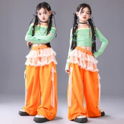 Girl Clothing Off Shoulder Top Lace Pants Hip Hop Jazz Dance Costumes Practice Street Dance Wear Performance Clothes