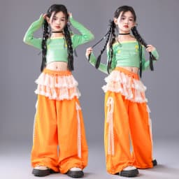 Girl Clothing Off Shoulder Top Lace Pants Hip Hop Jazz Dance Costumes Practice Street Dance Wear Performance Clothes