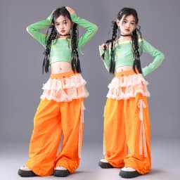 Girl Clothing Off Shoulder Top Lace Pants Hip Hop Jazz Dance Costumes Practice Street Dance Wear Performance Clothes