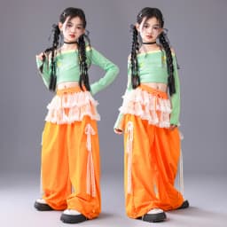 Girl Clothing Off Shoulder Top Lace Pants Hip Hop Jazz Dance Costumes Practice Street Dance Wear Performance Clothes
