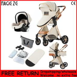 High Landscape Reversible Baby Stroller with Car Seat - Face-to-Face & Forward Pushing Infant Carriage, 105°-180° Reclining Newborn Bassinet Pram, Easy One-Hand Fold Pushchair with 6 Free Accessories & Large Basket, 0-4Y