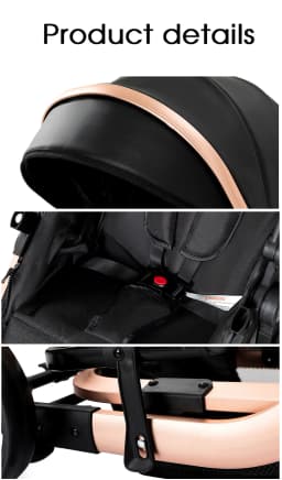 3 in 1 Newborn Pram Pushchair Travel System with Car Seat Reversible Foldable Baby Stroller Carrycot Aluminium Frame EVA Wheels PU Leather Handle High Landscape Baby Carriage with Canopy Foot Cover Large Shopping Basket
