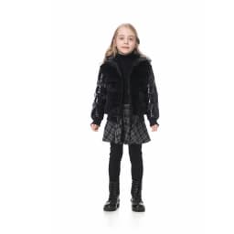Fashion joining design winter coats filling white duck down warm jackets soft fur fabric and glossy black waterproof coats