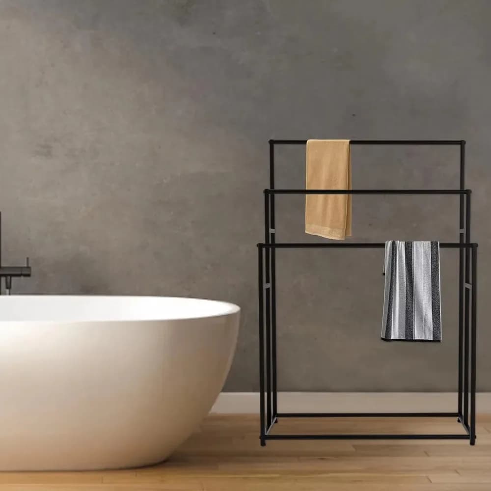 Towel Holder, Standing Towel Rail with 3 Towel Rails, Large Towel Rack,Freestanding, Metal,for Drying Towels for Bedroom or Pool