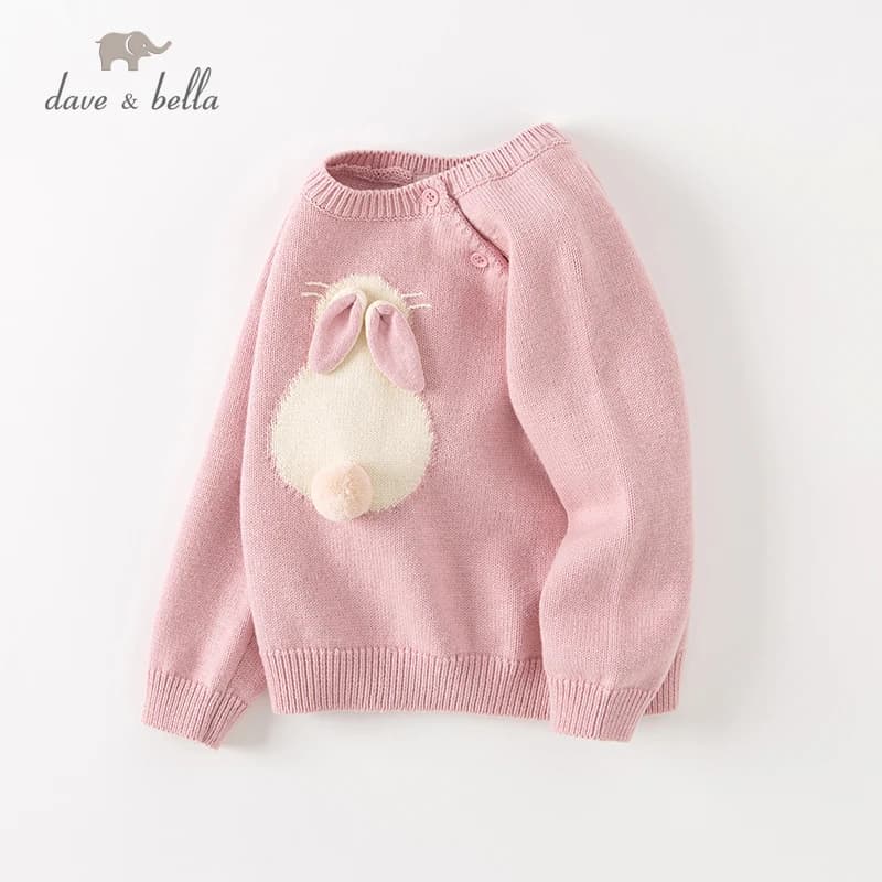 Dave Bella Pink Rabbit Sweater Girl's Autumn Winter Fashion Loose Brand Sweater Children Kid Pullover Top DB4223925