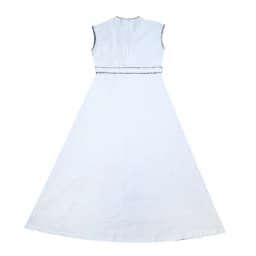 Women Wrap Dress Maxi White Color With Contrasted Special Decoration Stitching Girl Sleeveless Cotton Linen Fabric Waist Belt