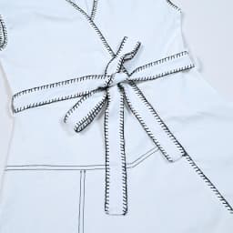 Women Wrap Dress Maxi White Color With Contrasted Special Decoration Stitching Girl Sleeveless Cotton Linen Fabric Waist Belt