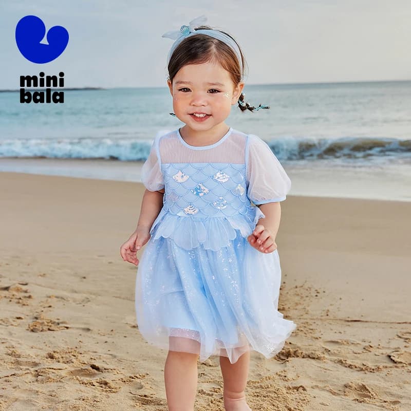 Mini Bala Girls Mermaid Mesh Dress Baby Lightweight Soft Embroidered Sweet Princess Dress